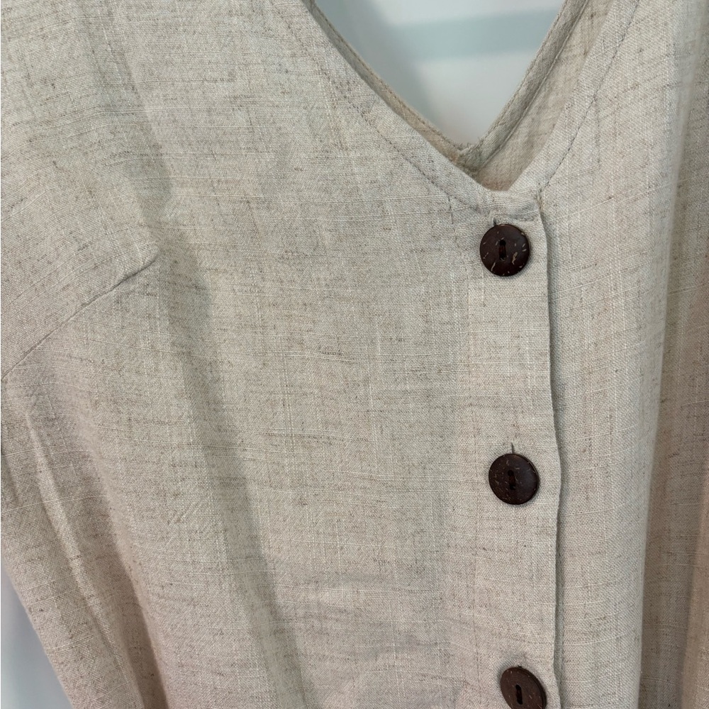 Sleeveless Linen Beige Button-Down Romper - Picture 2 of 5